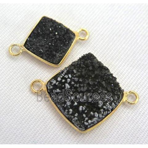 black druzy quartz connector, square