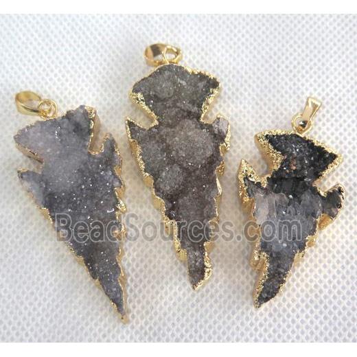 druzy agate pendant, arrowhead, gold plated