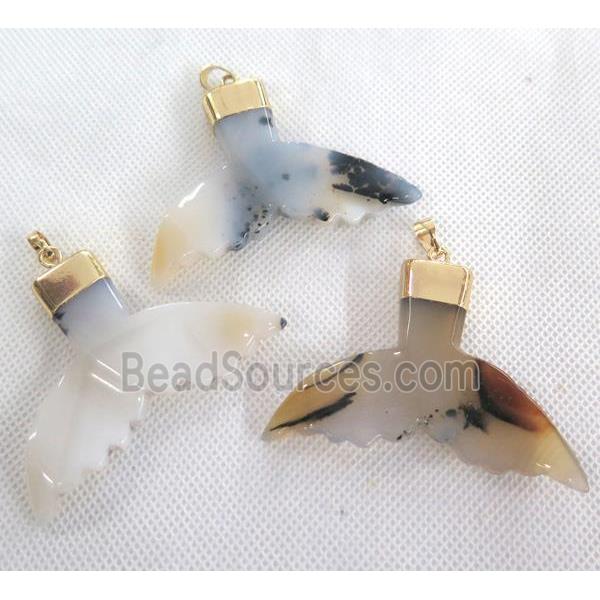 Heihua Agate pendant in shark-tail shaped, gold plated