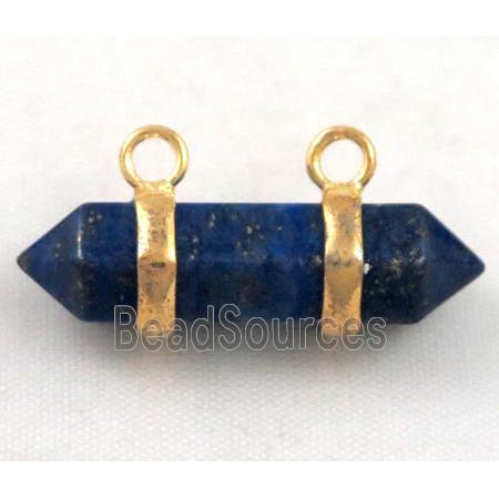 lapis lazuli pendant with 2-holes, bullet, gold plated
