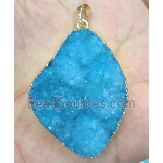 blue druzy quartz pendant, freeform