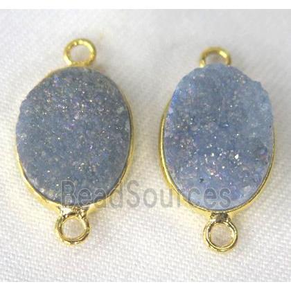 druzy quartz connector, oval, lt.blue AB-color