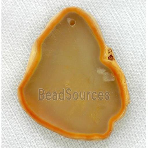 agate pendant, slice, freeform, yellow