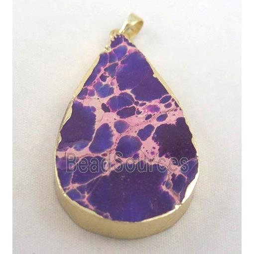 Sea sediment jasper pendant, teardrop, purple