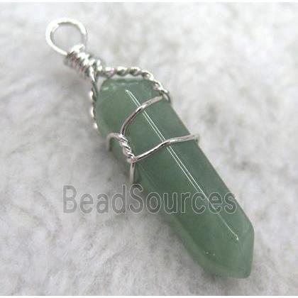 green aventurine pendant, bullet, wire wrapped