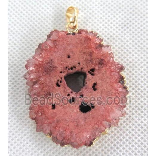 red solar quartz druzy pendant, freeform