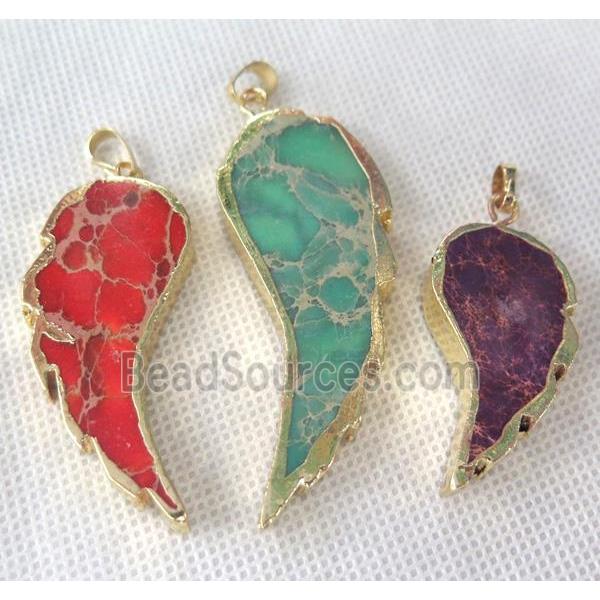 Sea Sediment jasper pendant, angel wing, mixed color