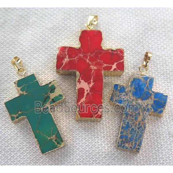 Sea Sediment Jasper pendant, cross, mixed color