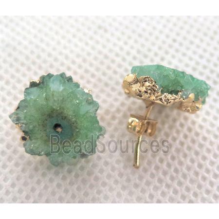 solar quartz druzy studs, green