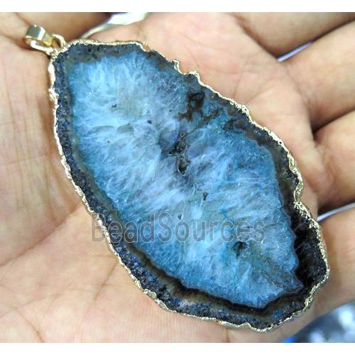 druzy agate slice pendant, green, freeform