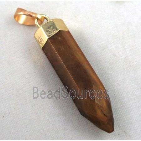 tiger eye stone pendant, bullet, gold plated
