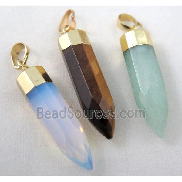 mixed gemstone pendant, bullet, gold plated