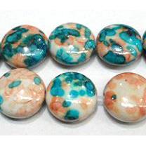 Rain colored stone bead, stability, flat round