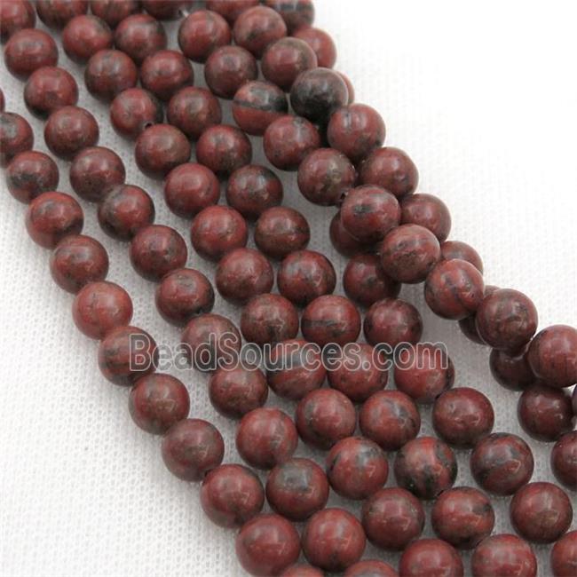 Natural Red Sesame Jasper Beads Smooth Round