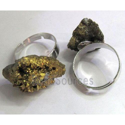 gold electroplated druzy agate ring