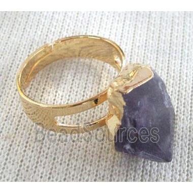 point amethyst ring, adjustable, gold plated