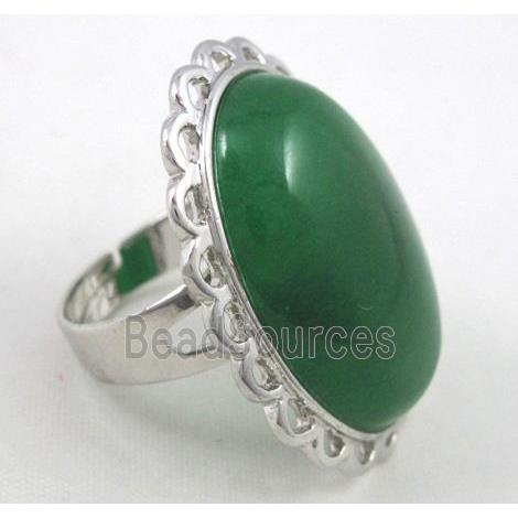 green aventurine ring, adjustable, copper, platinum plated