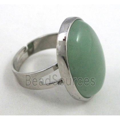 green jade ring, adjustable, copper, platinum plated