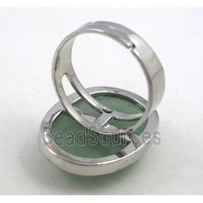 green jade ring, adjustable, copper, platinum plated