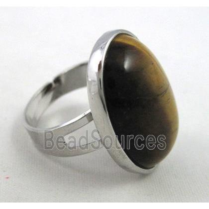 tiger eye stone ring, adjustable, copper, platinum plated