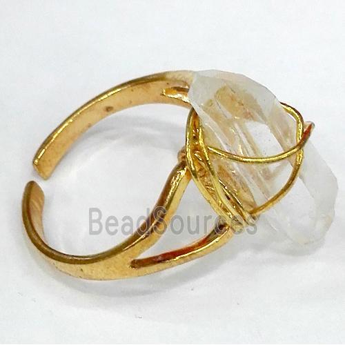 copper ring with Clear Quartz, gold plated