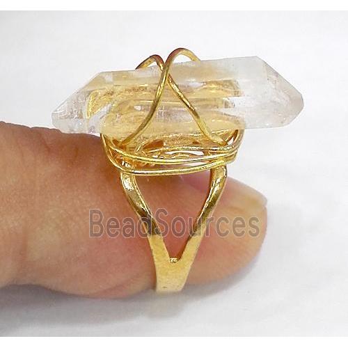 copper ring with Clear Quartz, gold plated