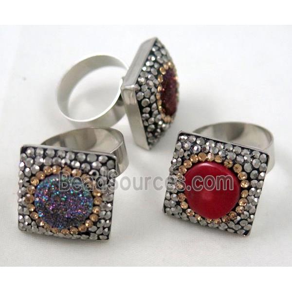 mixed gemstone ring paved rhinestone, platinum plated