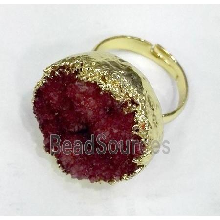 druzy quartz ring, freeform, red