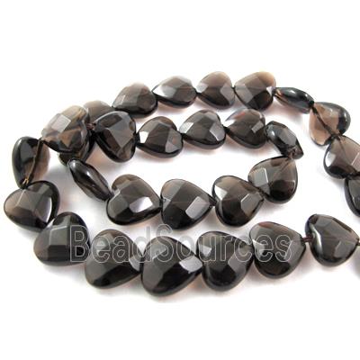 Smoky Quartz beads, faceted heart