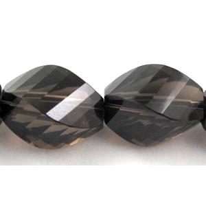 Smoky Quartz, faceted, twist bead