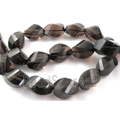 Smoky Quartz, faceted, twist bead