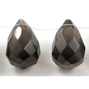 Smoky Quartz beads, faceted 3D-teardrop