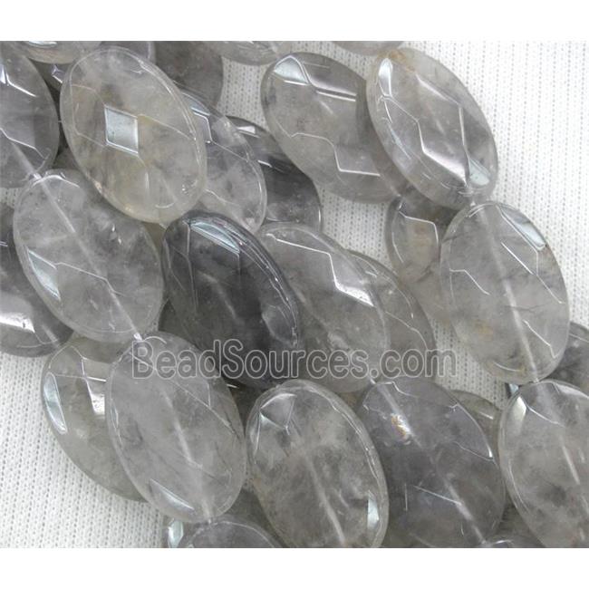 natural cloudy quartz bead, grey, faceted oval