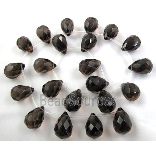 Smoky Quartz beads, faceted 3D-teardrop