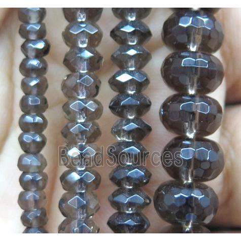 Smoky Quartz bead, faceted rondelle