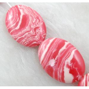 red stripe Gemstone bead, Flat oval