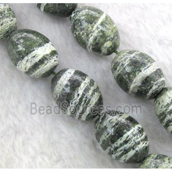 Natural Green Silver-line Jasper Beads, barrel