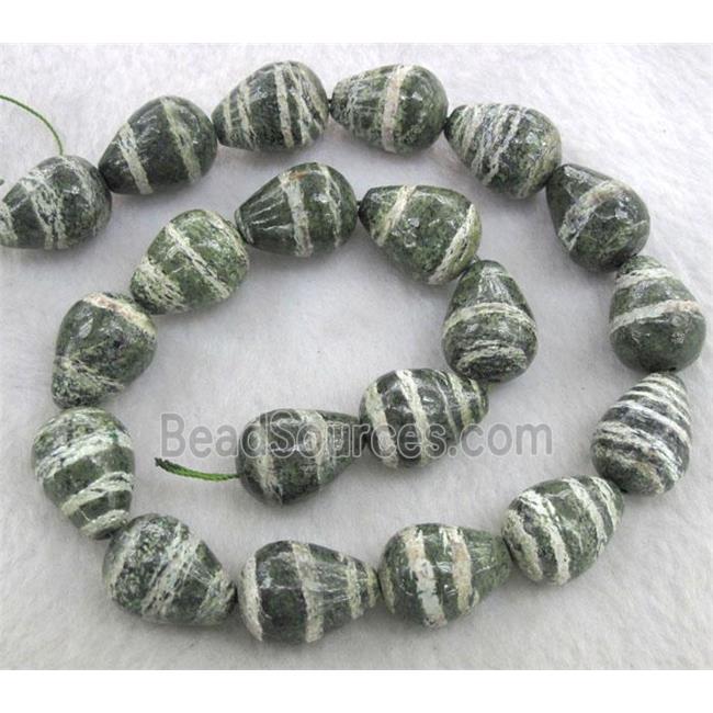 Natural green Silver-line Stone Beads, 3D-teardrop