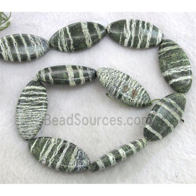 natural green Silver-line Jasper Beads, flat oval