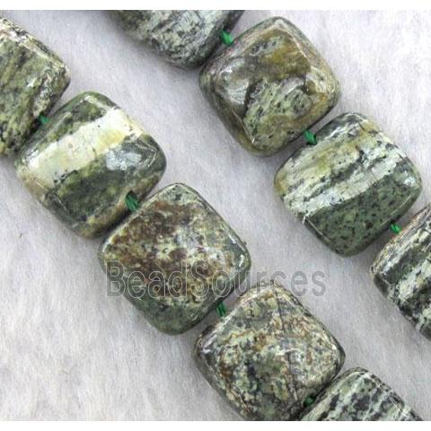 natural Green Silver-line Stone Beads, square