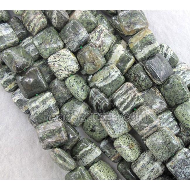 natural Green Silver-line Stone Beads, square