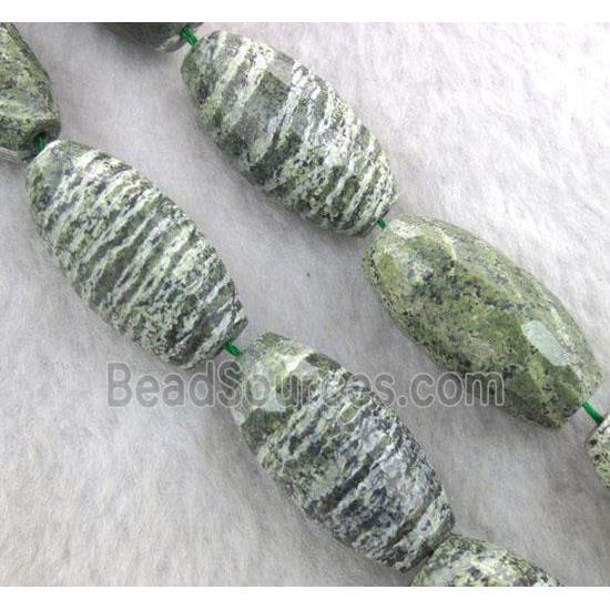 natural green Silver-line Jasper Bead, faceted barrel