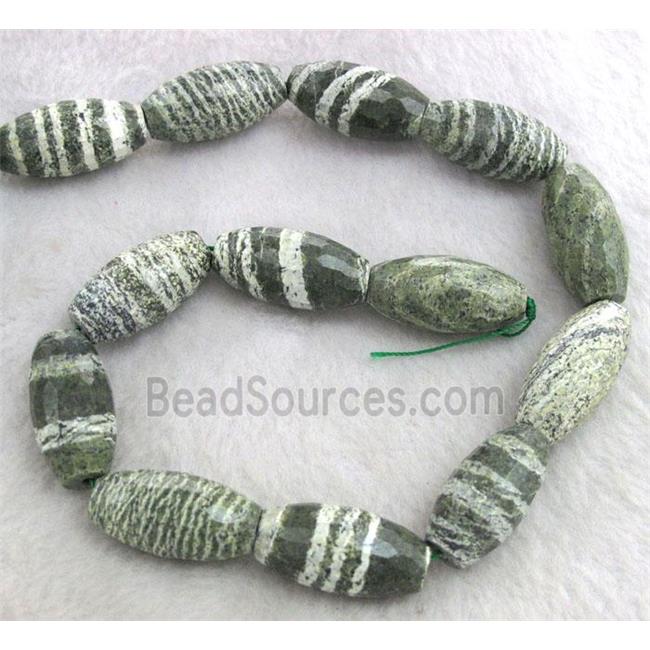 natural green Silver-line Jasper Bead, faceted barrel