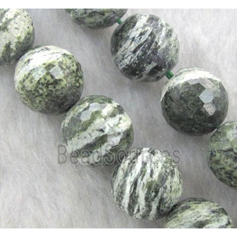 Natural Green Silver-line Jasper Beads, faceted round