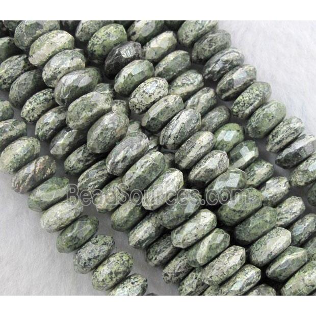 Natural Green Silver-line Stone Beads, faceted rondelle