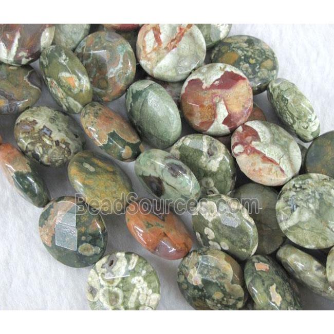 natural green Rhyolite beads, faceted flat round