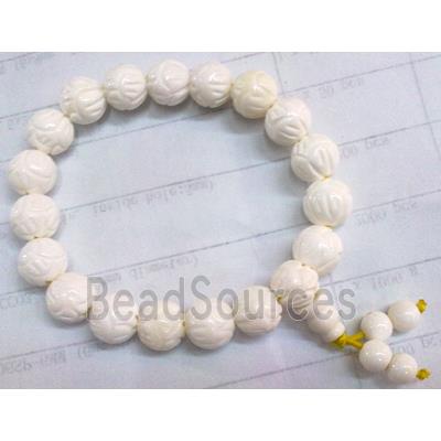 tridacna shell bracelet, carved, lotus, white