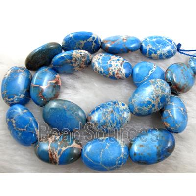 Sea Sediment Jasper beads, flat oval, blue