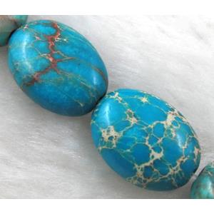 Sea Sediment Beads, flat oval, blue