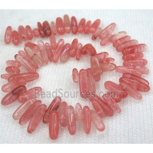 red watermelon crystal quartz beads, chip stick, freeform